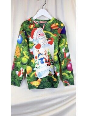 SSLR Girls Collection Sweatshirt Santa Christmas Small Printed Holiday Ugly NWOT